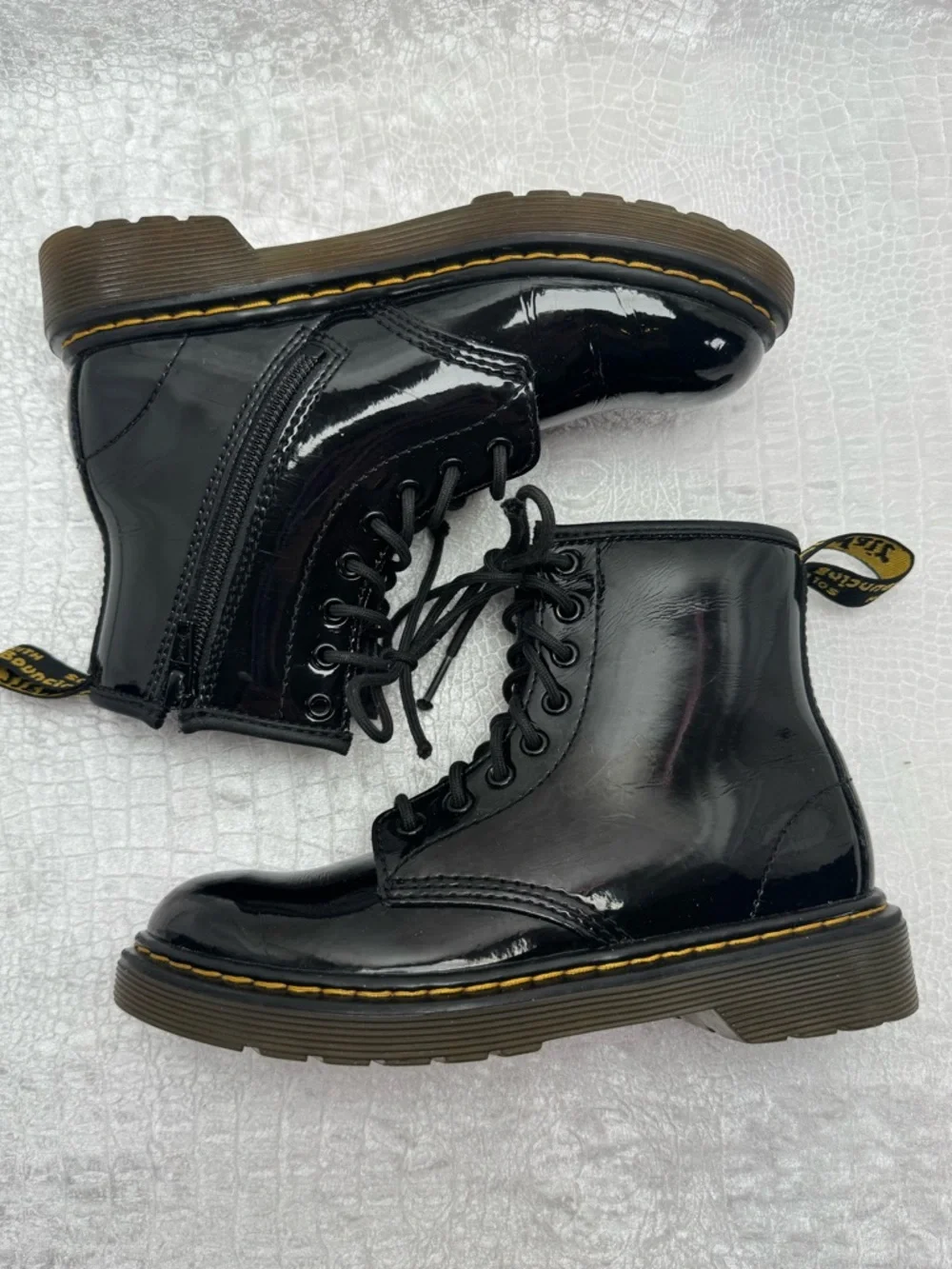 Dr. Martens Little Girl’s Black Patent Lace-Up Side Zip Boots, Size 1
